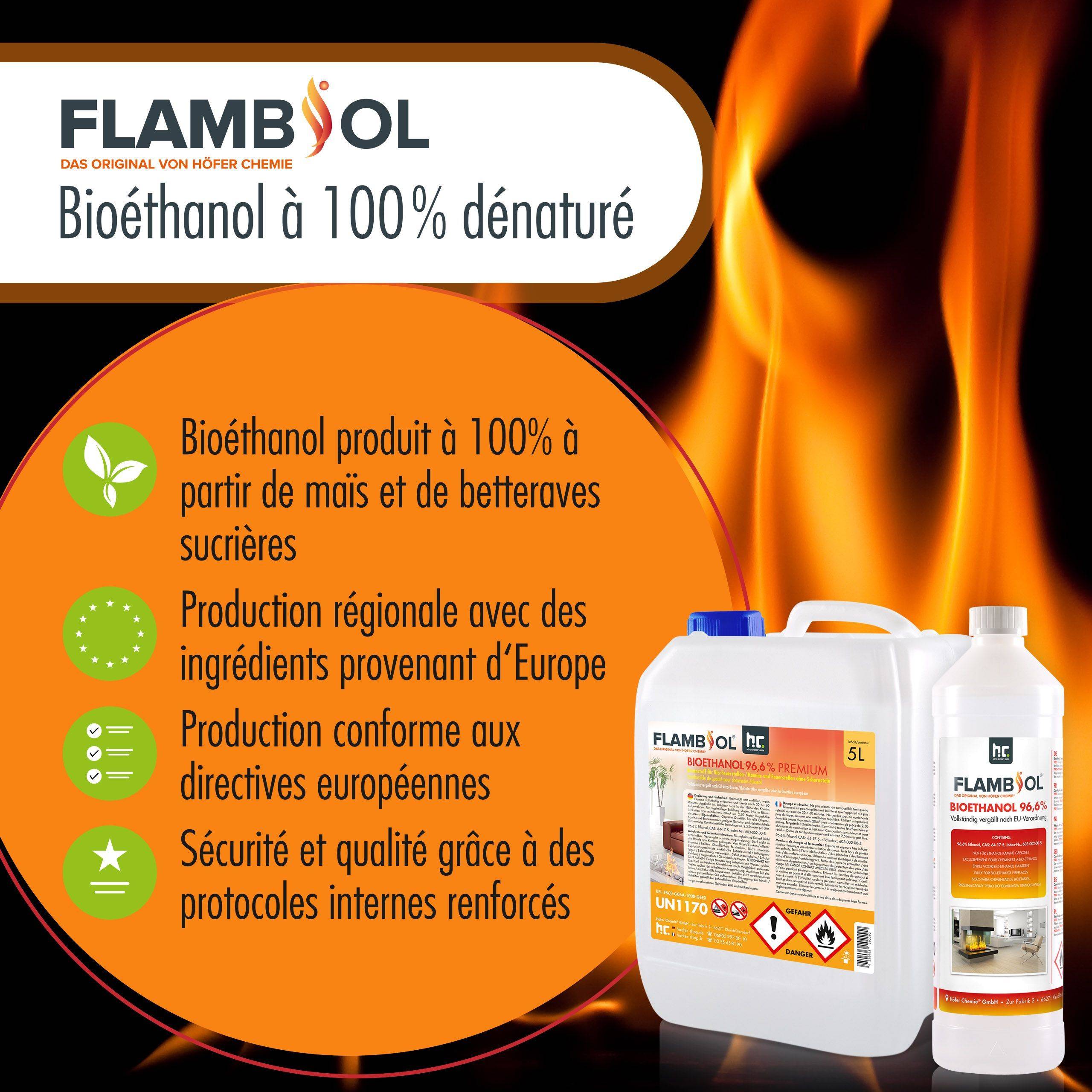 Bioéthanol à 96,6% dénaturé FLAMBIOL® en bouteille de 1L x 6 - Image 4