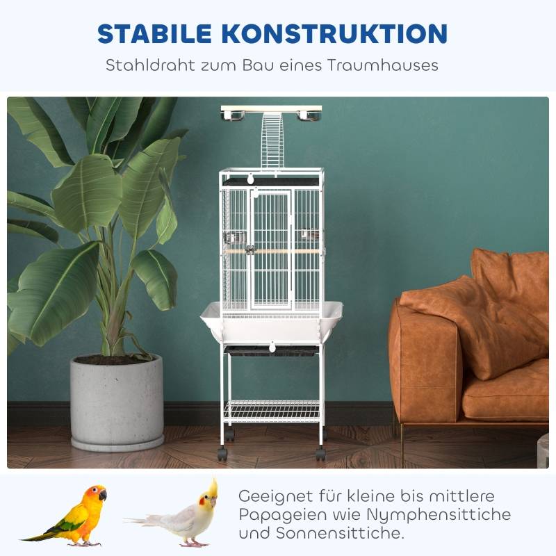 Cage volière acier pour perroquets avec aire de jeux 62,5x62,5x156cm Blanc - ComfortXL Outdoor Living - Image 7