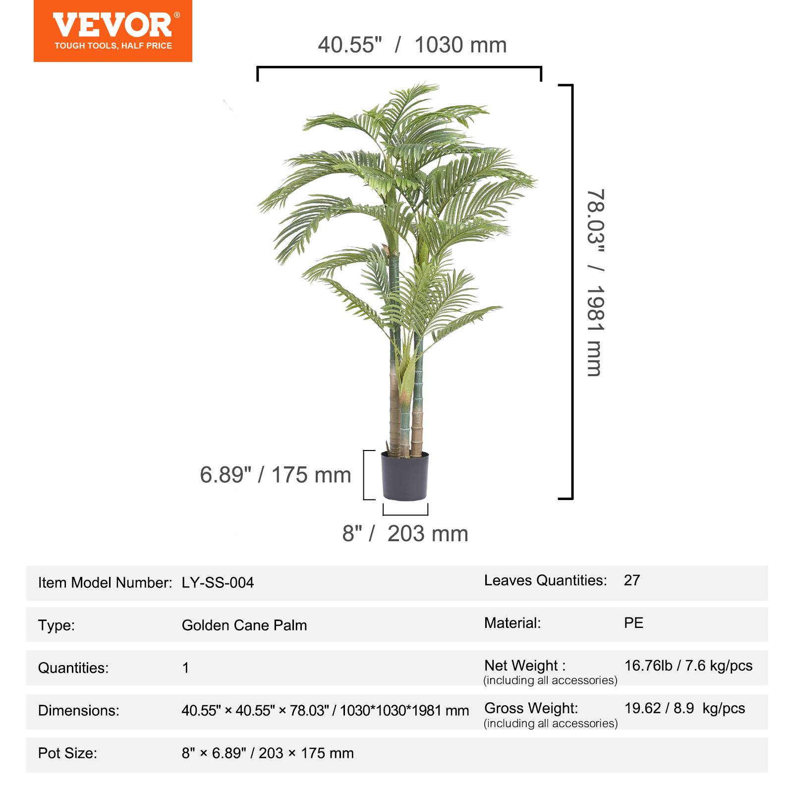 Vevor - VEVOR Arbre Artificiel Palmier à Canne d'Or Plante Artificielle Déco 1030x1981mm - Image 7