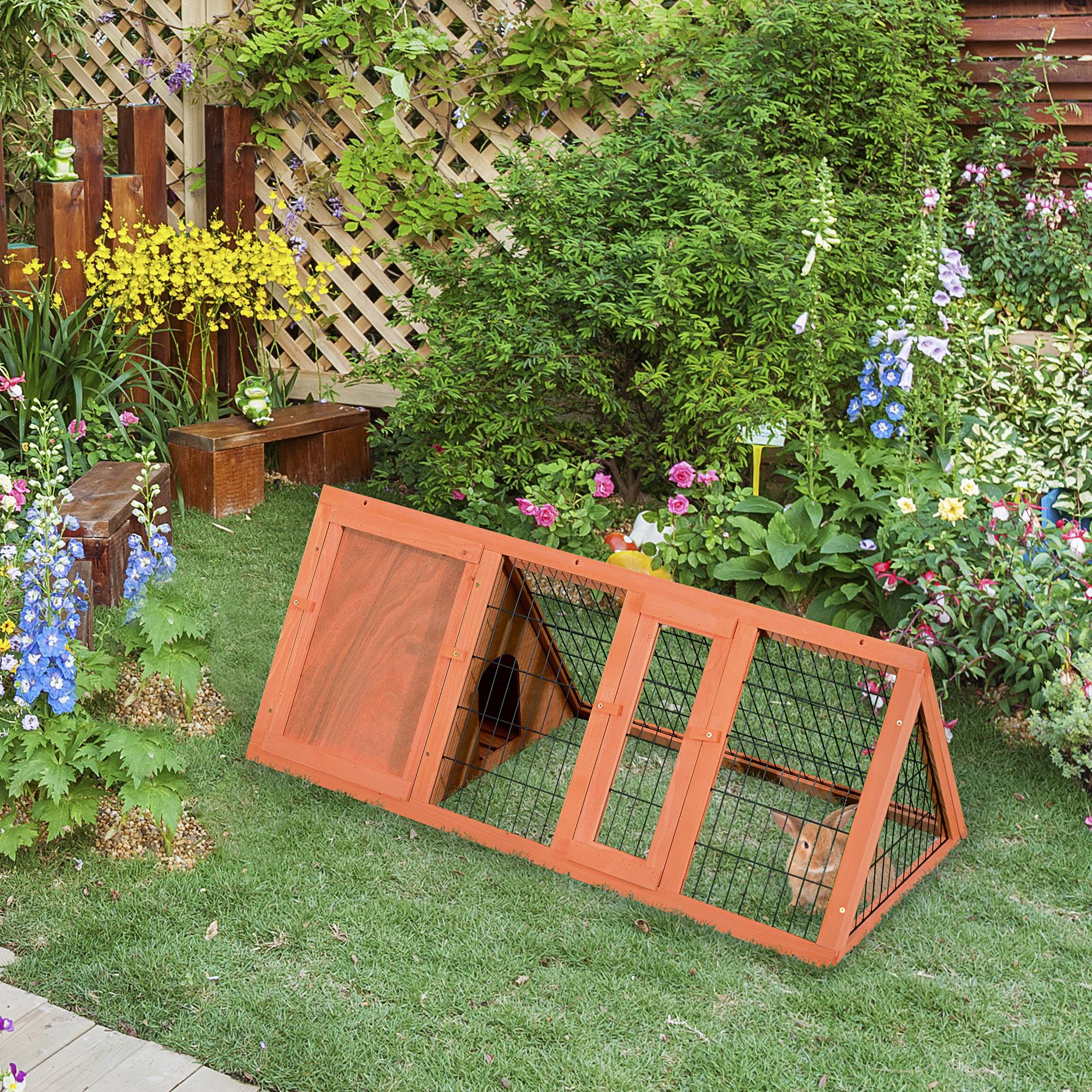 Cage pour lapins et autres animaux de compagnie, clapier en bois de sapin 118 x 50 x 45 cm - Image 3