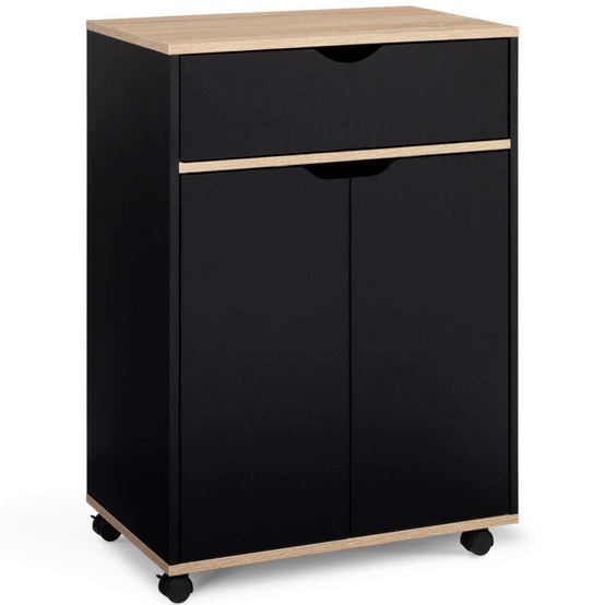 Desserte de cuisine COSY placard avec tiroir bois noir et plateaux façon hêtre L.60 CM - Image 2