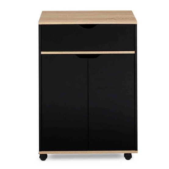 Desserte de cuisine COSY placard avec tiroir bois noir et plateaux façon hêtre L.60 CM - Image 3