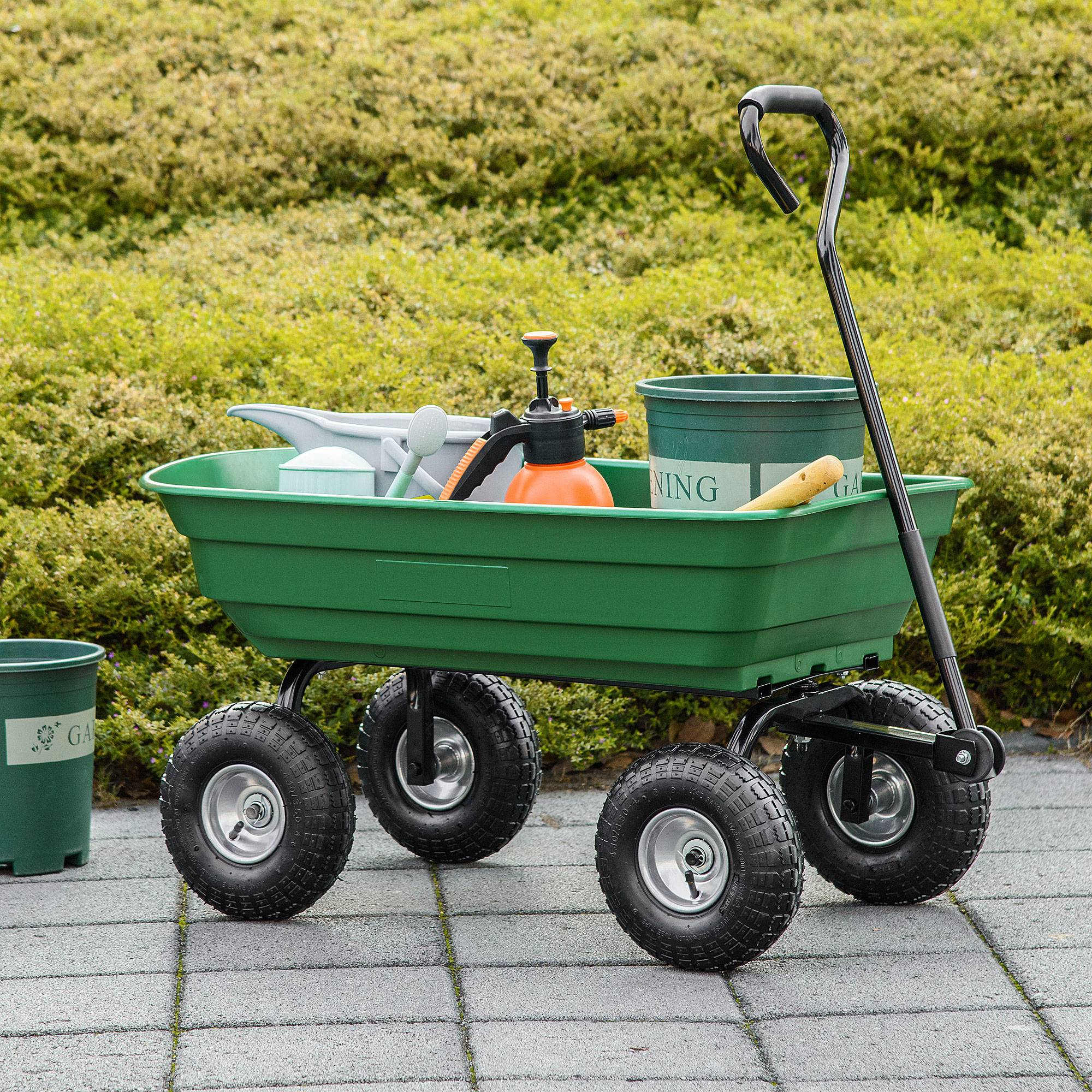 ComfortXL - Chariot de jardin basculant acier 108 x 52 x 100 cm vert 4 roues charge 250 kg - ComfortXL Outdoor Living - Image 3
