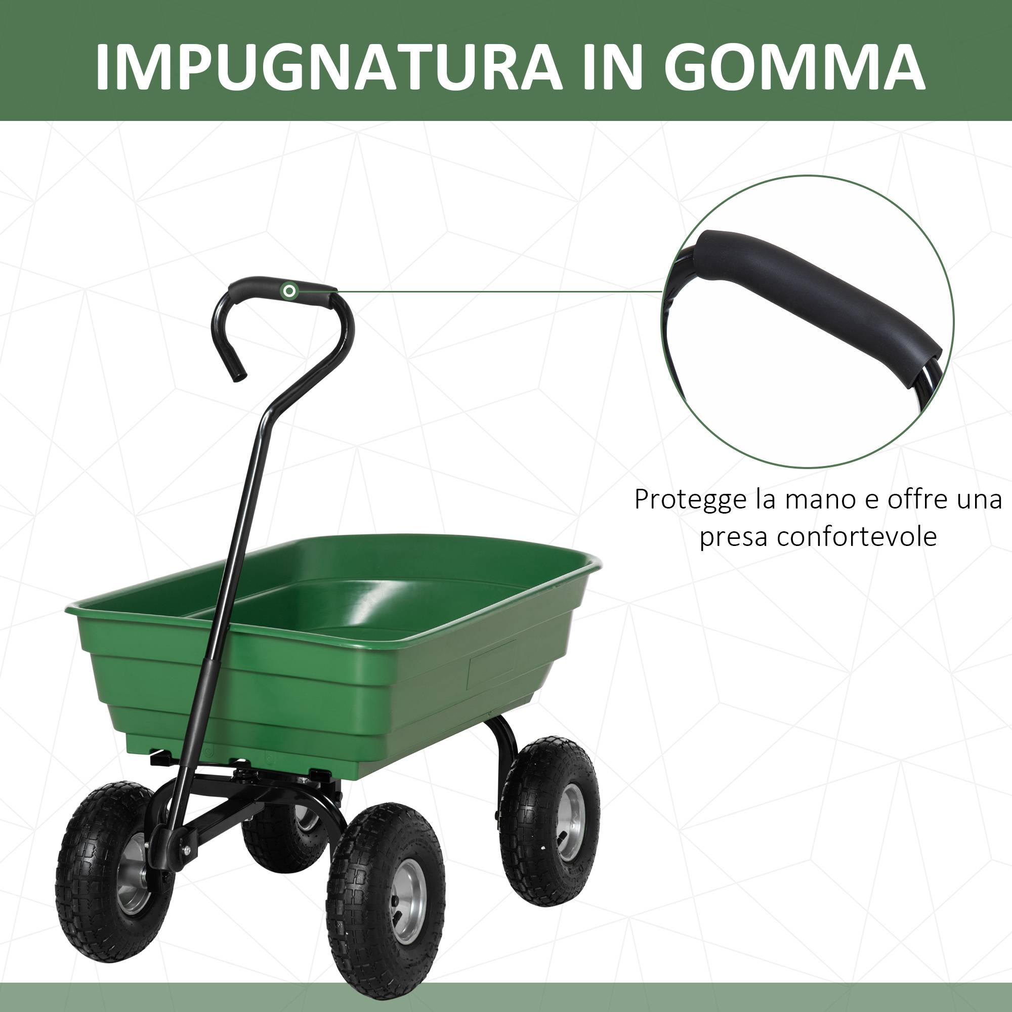 ComfortXL - Chariot de jardin basculant acier 108 x 52 x 100 cm vert 4 roues charge 250 kg - ComfortXL Outdoor Living - Image 7