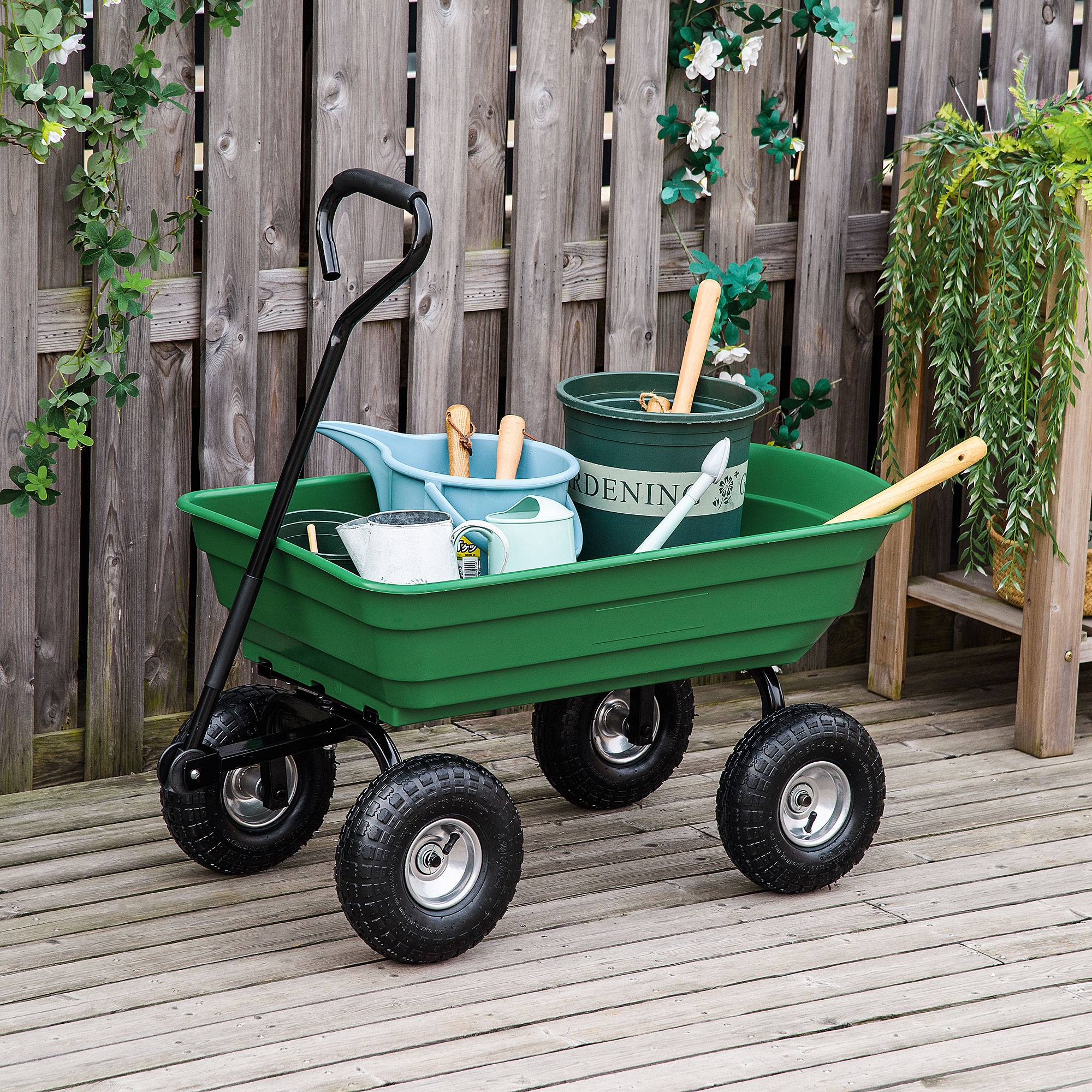 ComfortXL - Chariot de jardin basculant acier 108 x 52 x 100 cm vert 4 roues charge 250 kg - ComfortXL Outdoor Living - Image 4