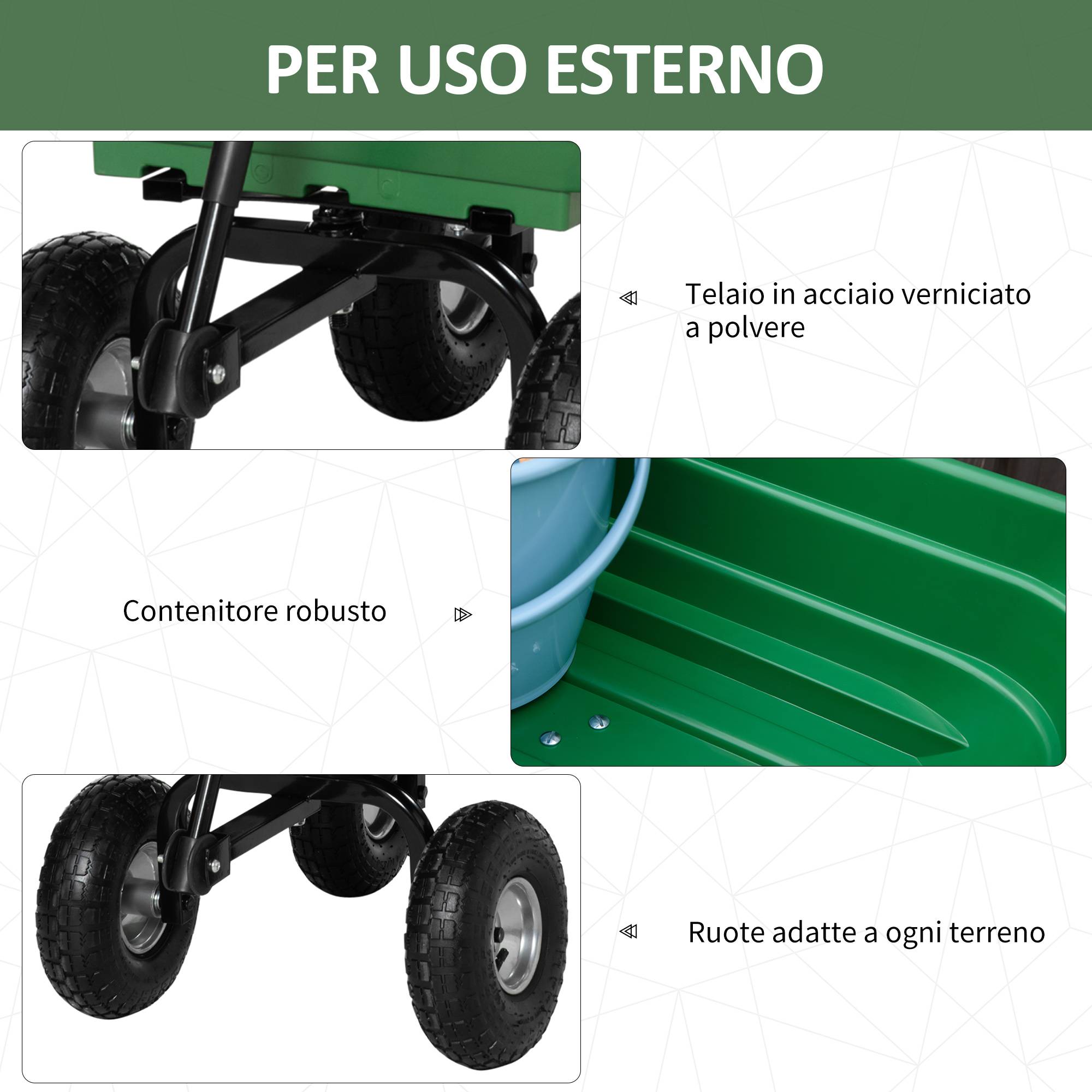 ComfortXL - Chariot de jardin basculant acier 108 x 52 x 100 cm vert 4 roues charge 250 kg - ComfortXL Outdoor Living - Image 8