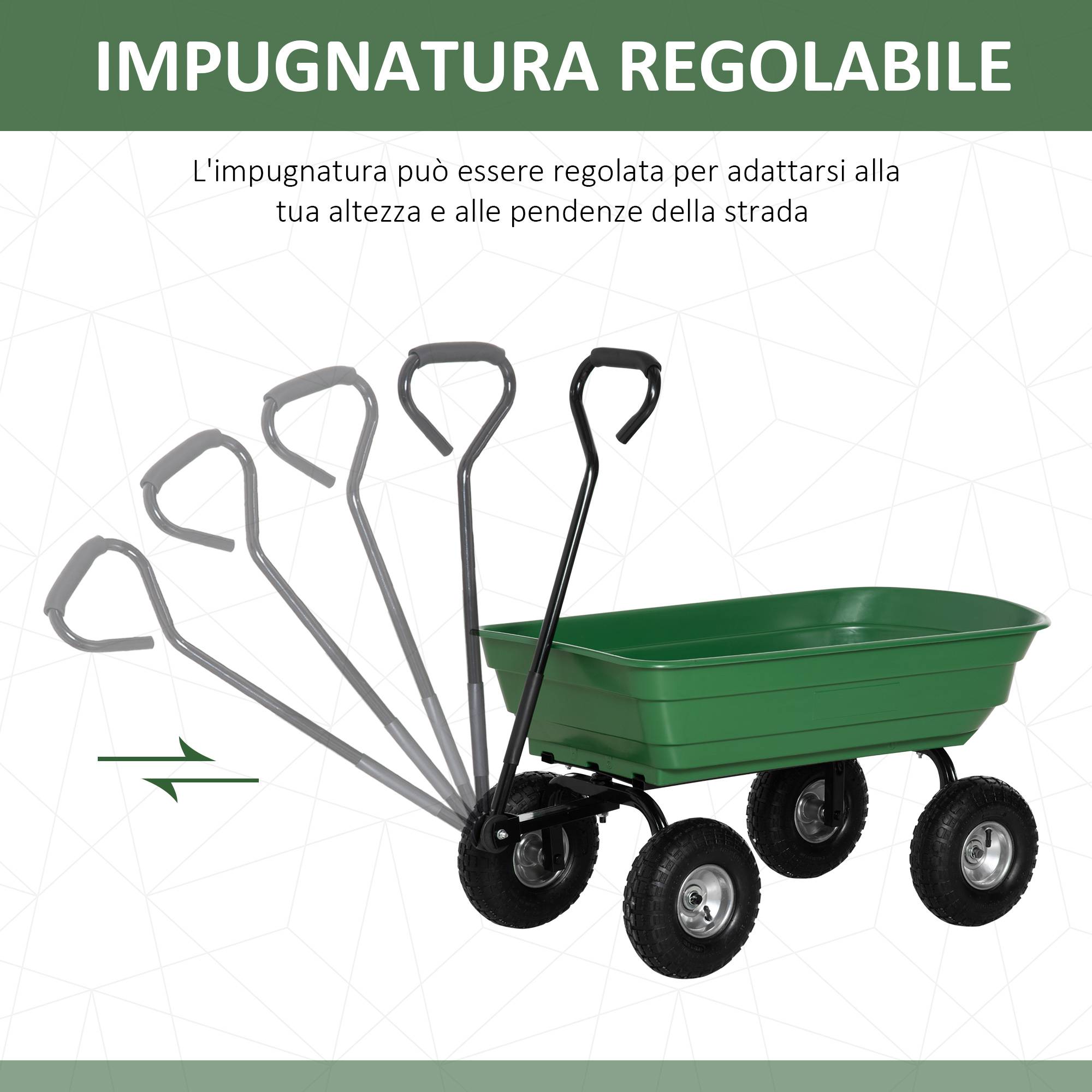 ComfortXL - Chariot de jardin basculant acier 108 x 52 x 100 cm vert 4 roues charge 250 kg - ComfortXL Outdoor Living - Image 6