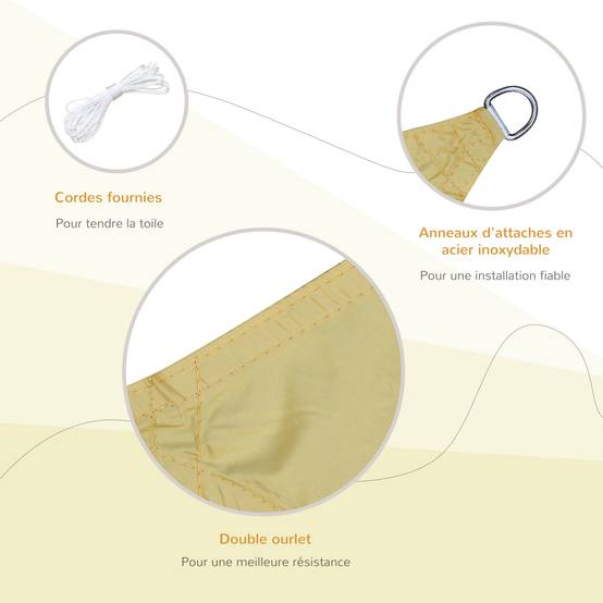Voile d'ombrage Voile solaire - rectangulaire 4x6m anti-UV pour jardin terrasse patio balcon, sable fr583 - Image 6