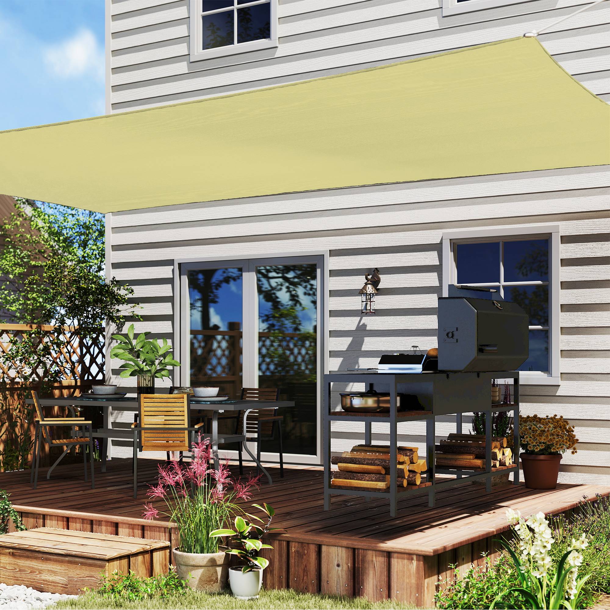 Voile d'ombrage Voile solaire - rectangulaire 4x6m anti-UV pour jardin terrasse patio balcon, sable fr583 - Image 3