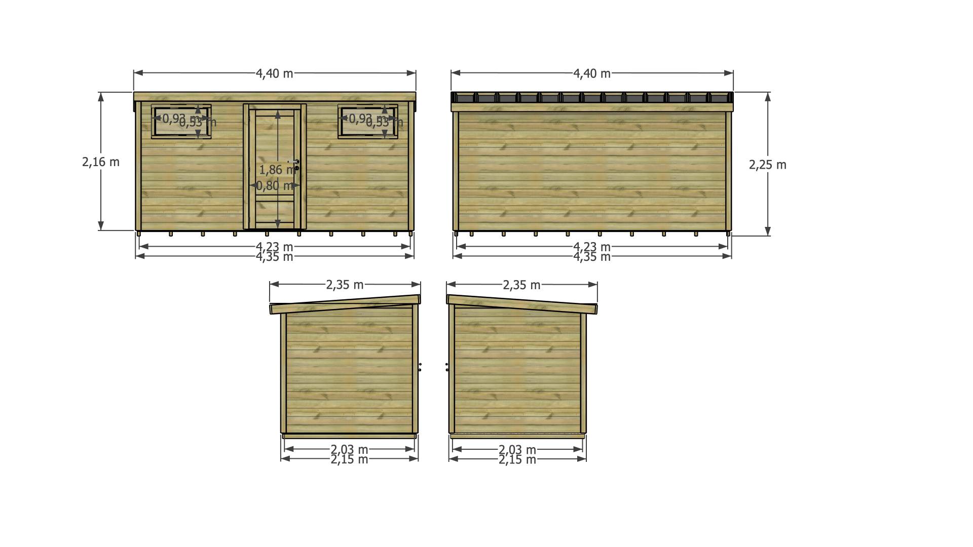 Abri Français - ABRI DE JARDIN bois Pin traité autoclave 27mm - Essentiel - 4,34x2,14m / 9m2 - Bac acier - Plancher bois - Image 4