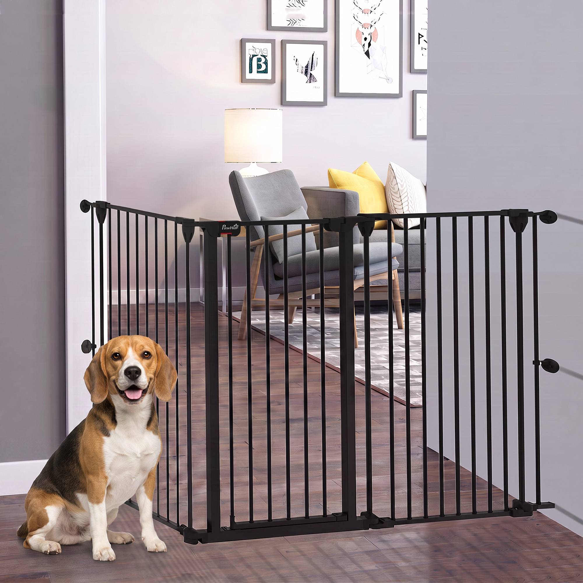Sans Marque - Clôture pour animaux pliable en acier, 3 panneaux, double verrouillage et verrouillage auxiliaire, 206 x 90 cm, noire - Image 4