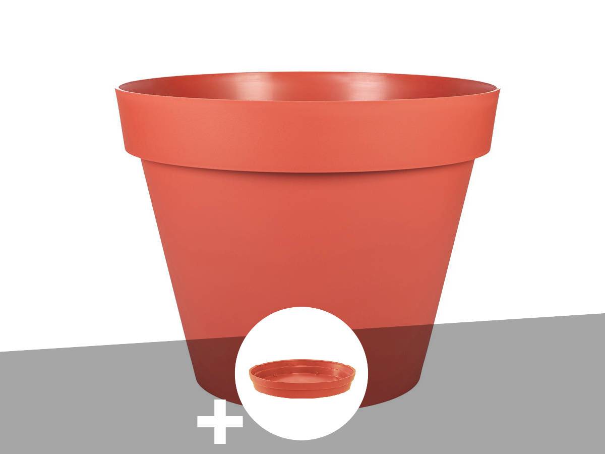 Eda - Pot de fleur rond Toscane Ø 60 x H.47 cm Orange terre battue + Soucoupe - Eda