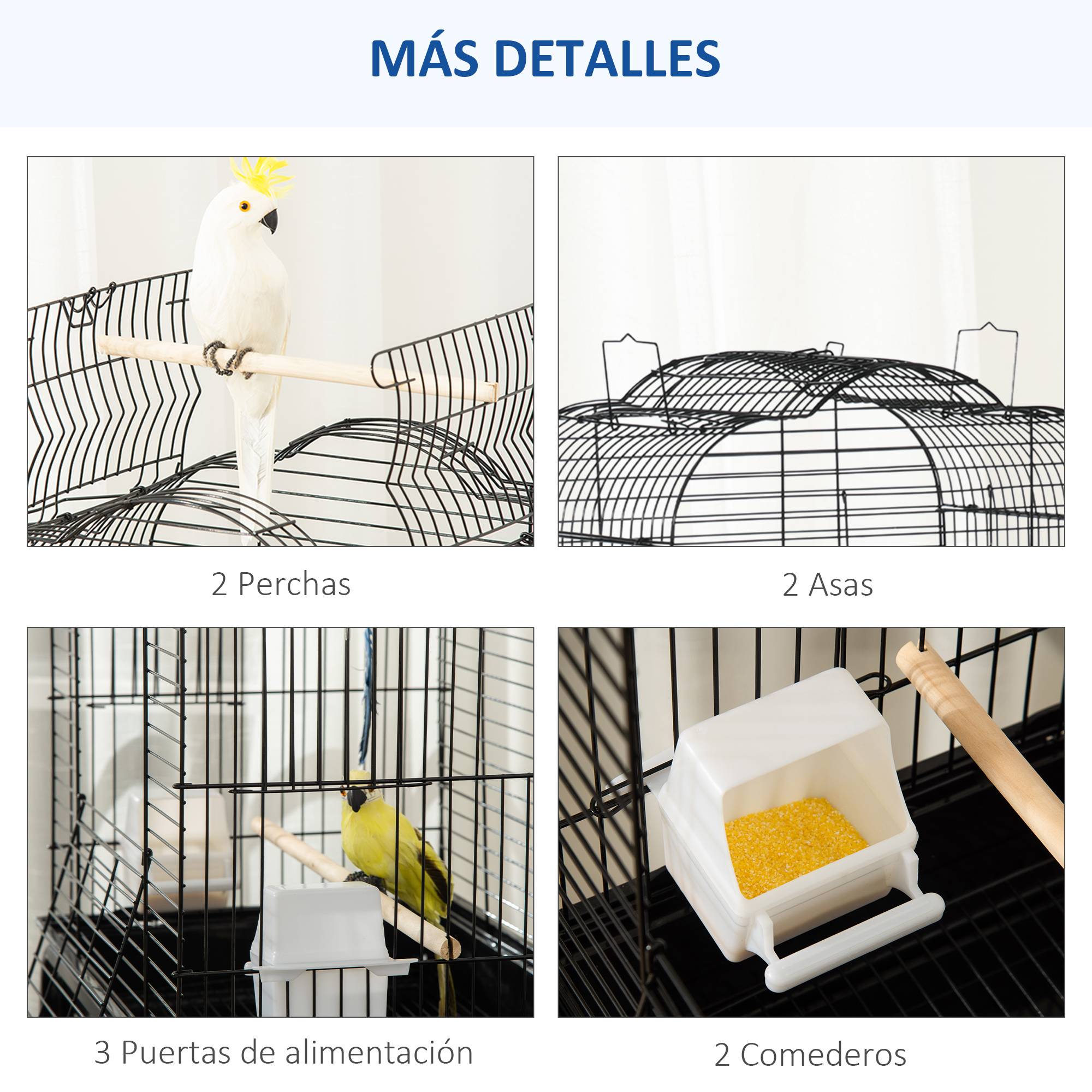 Cage Oiseaux Noire 46x36x130cm avec Support à Roulettes - Toit Ouvrant 2 Mangeoires Perchoirs et Tiroir Amovible - Image 9