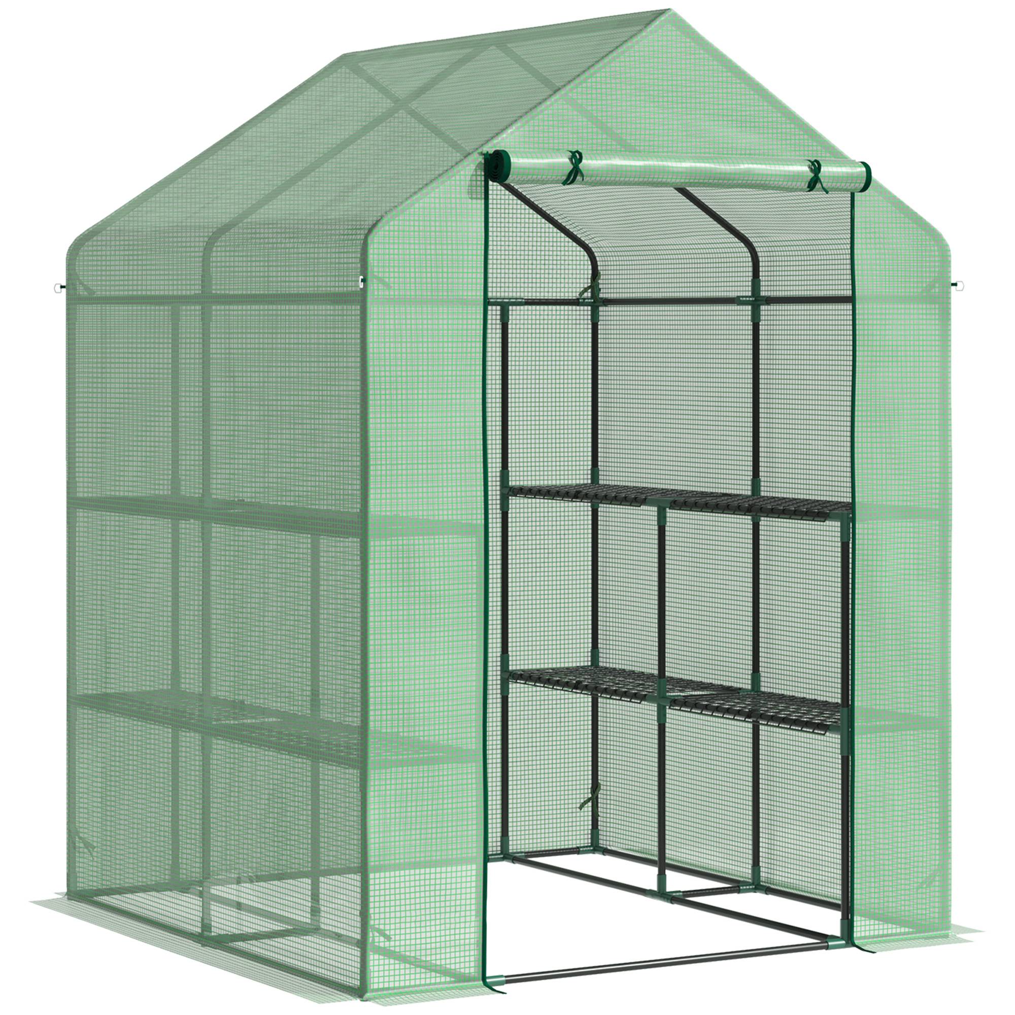 Serre de plantation 8 étagères avec porte en acier et PE, vert - Image 1