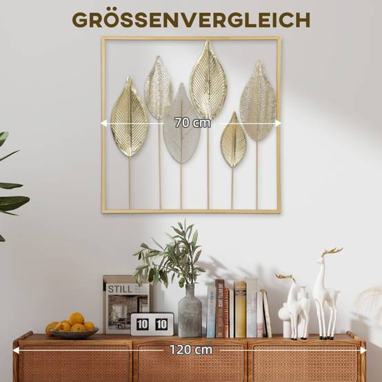 ComfortXL - Décoration murale feuilles métal intérieur salon design moderne 70x70 cm doré - ComfortXL Outdoor Living - Image 7