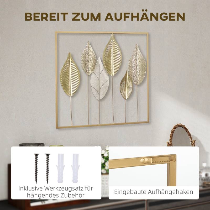 ComfortXL - Décoration murale feuilles métal intérieur salon design moderne 70x70 cm doré - ComfortXL Outdoor Living - Image 5