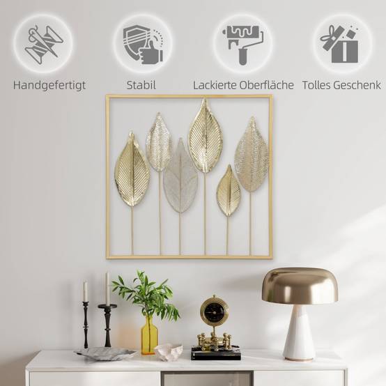 ComfortXL - Décoration murale feuilles métal intérieur salon design moderne 70x70 cm doré - ComfortXL Outdoor Living - Image 6