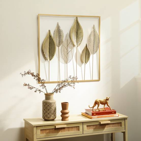 ComfortXL - Décoration murale feuilles métal intérieur salon design moderne 70x70 cm doré - ComfortXL Outdoor Living - Image 1