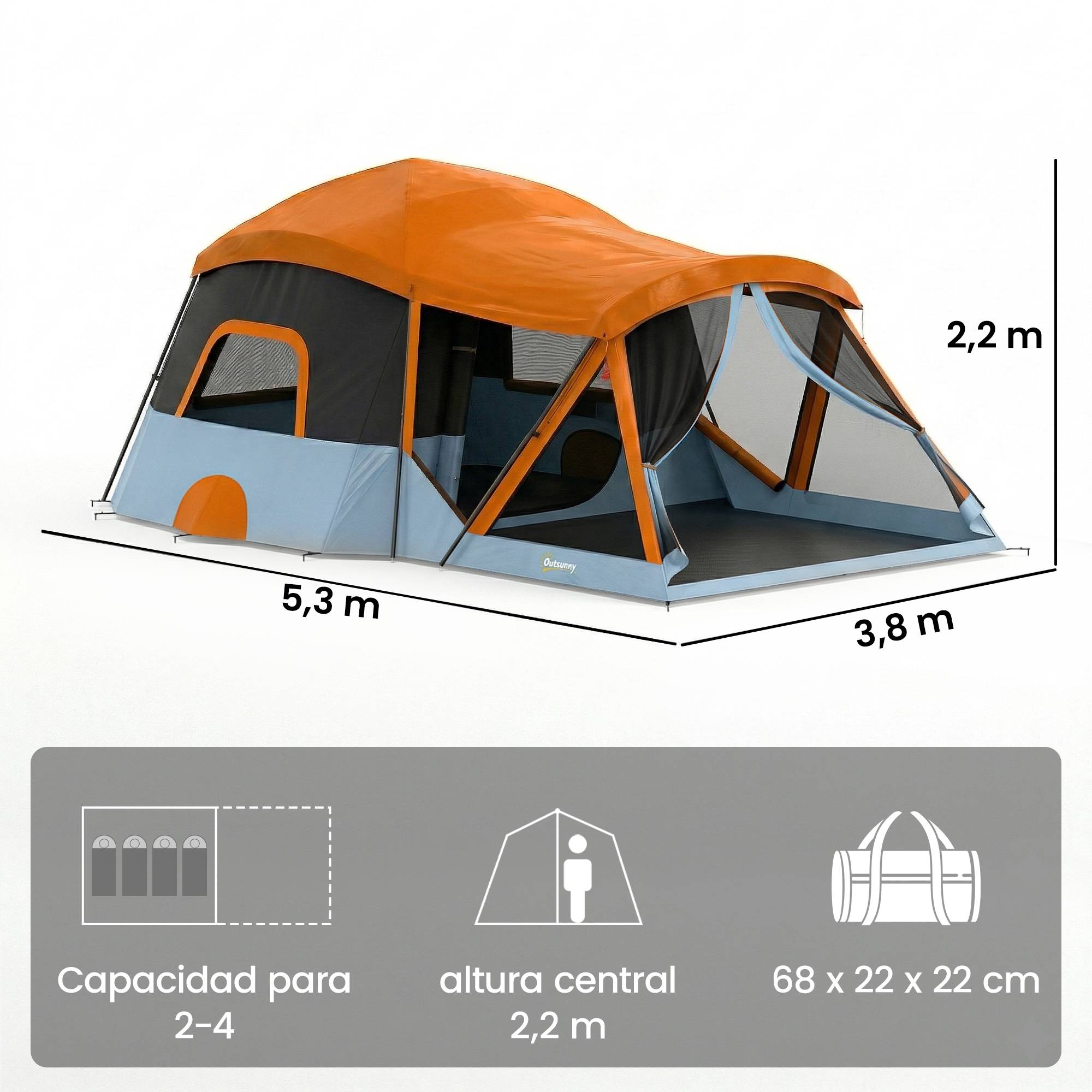 ComfortXL - Tente Tunnel Familiale Polyester Camping 2-4 Personnes Imperméable 3000mm - ComfortXL Outdoor Living - Image 4