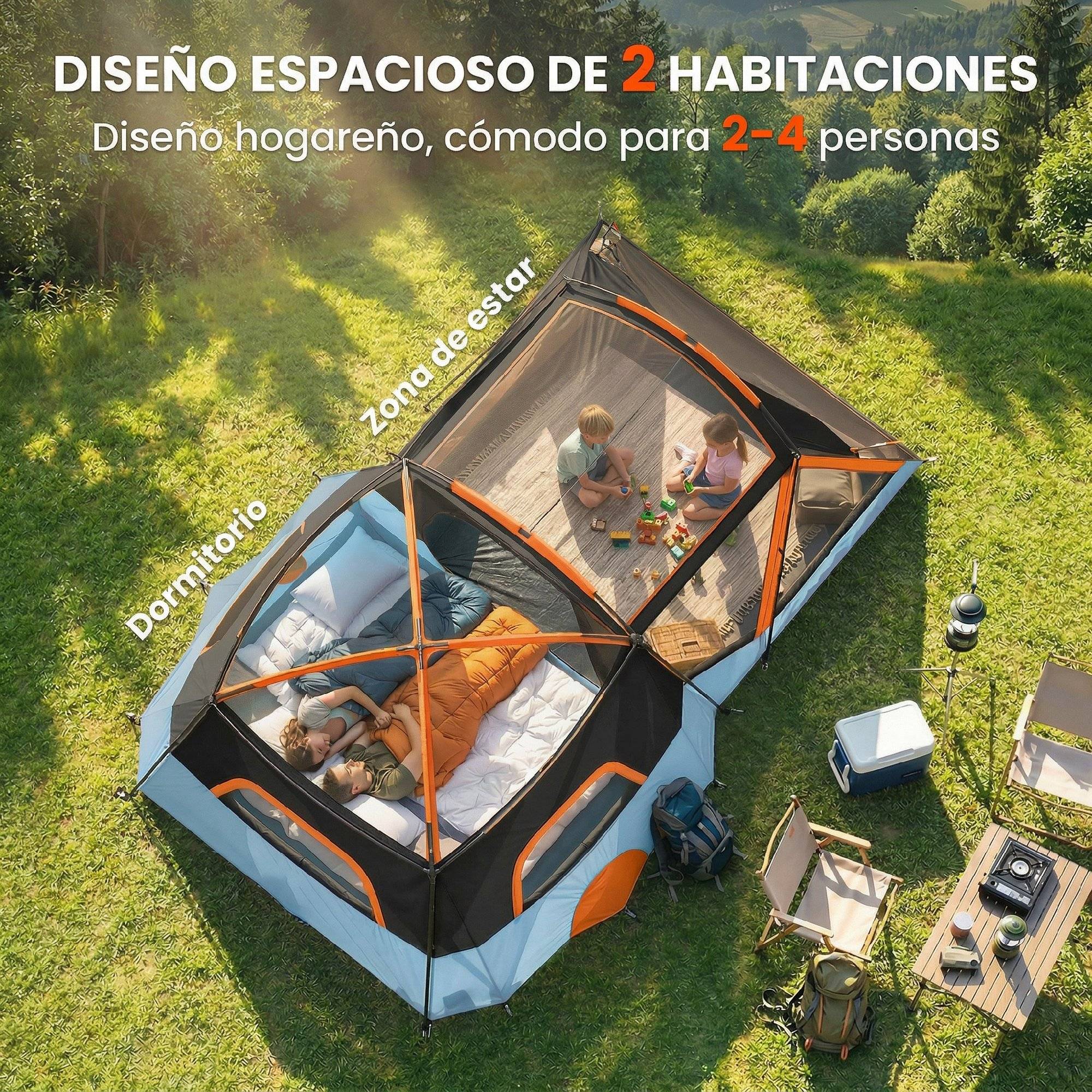 ComfortXL - Tente Tunnel Familiale Polyester Camping 2-4 Personnes Imperméable 3000mm - ComfortXL Outdoor Living - Image 5