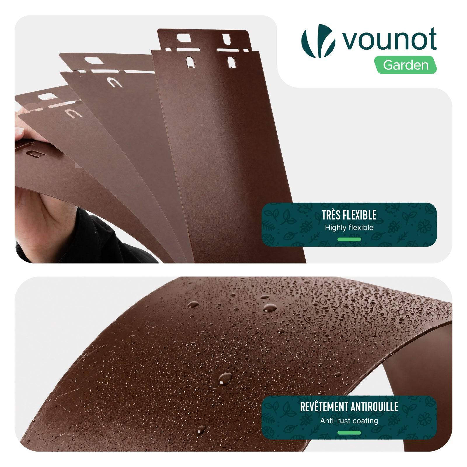 Vounot - Lot de 20 Bordure de jardin en métal flexible 100x13cm marron - clôture gazon antirouille 20m - VOUNOT® - Image 5