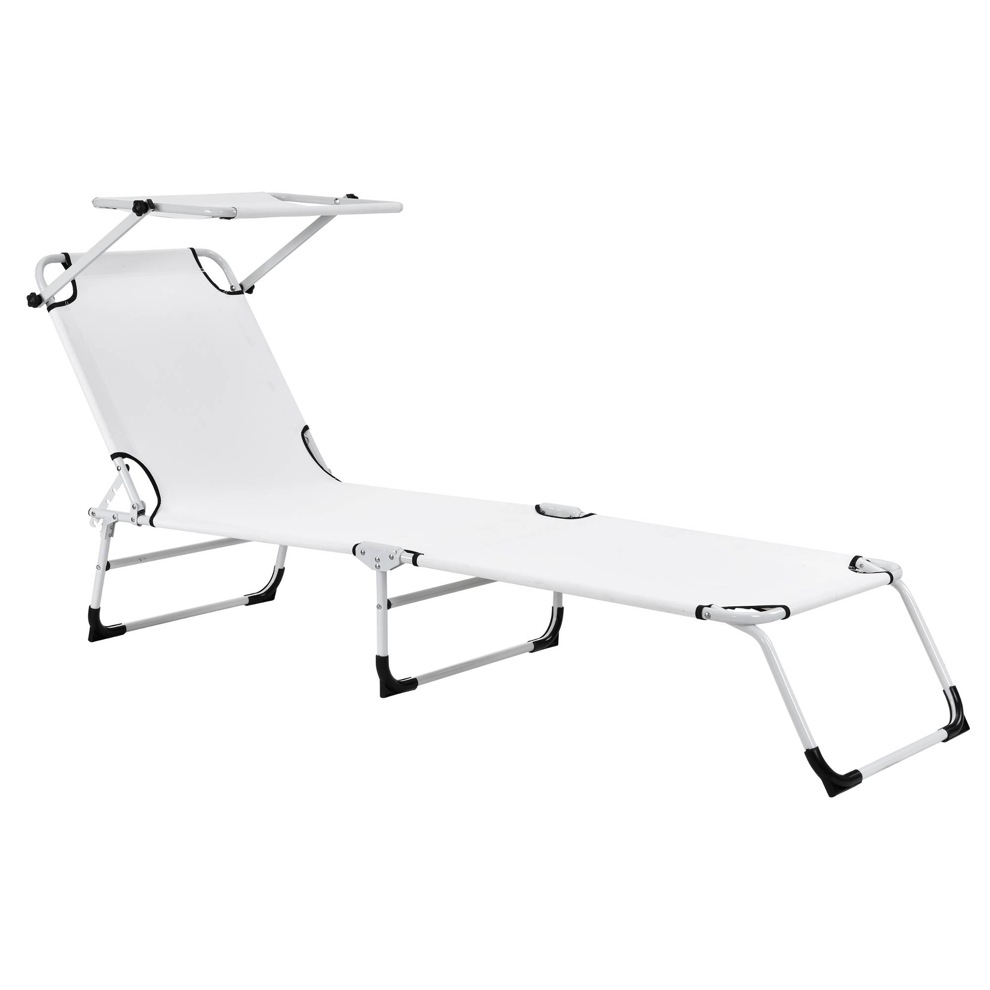 Casa.Pro - Bain de Soleil Pliable Lomeda avec Pare-soleil Blanc 187 x 53 x 27 cm [casa.pro] - Image 1