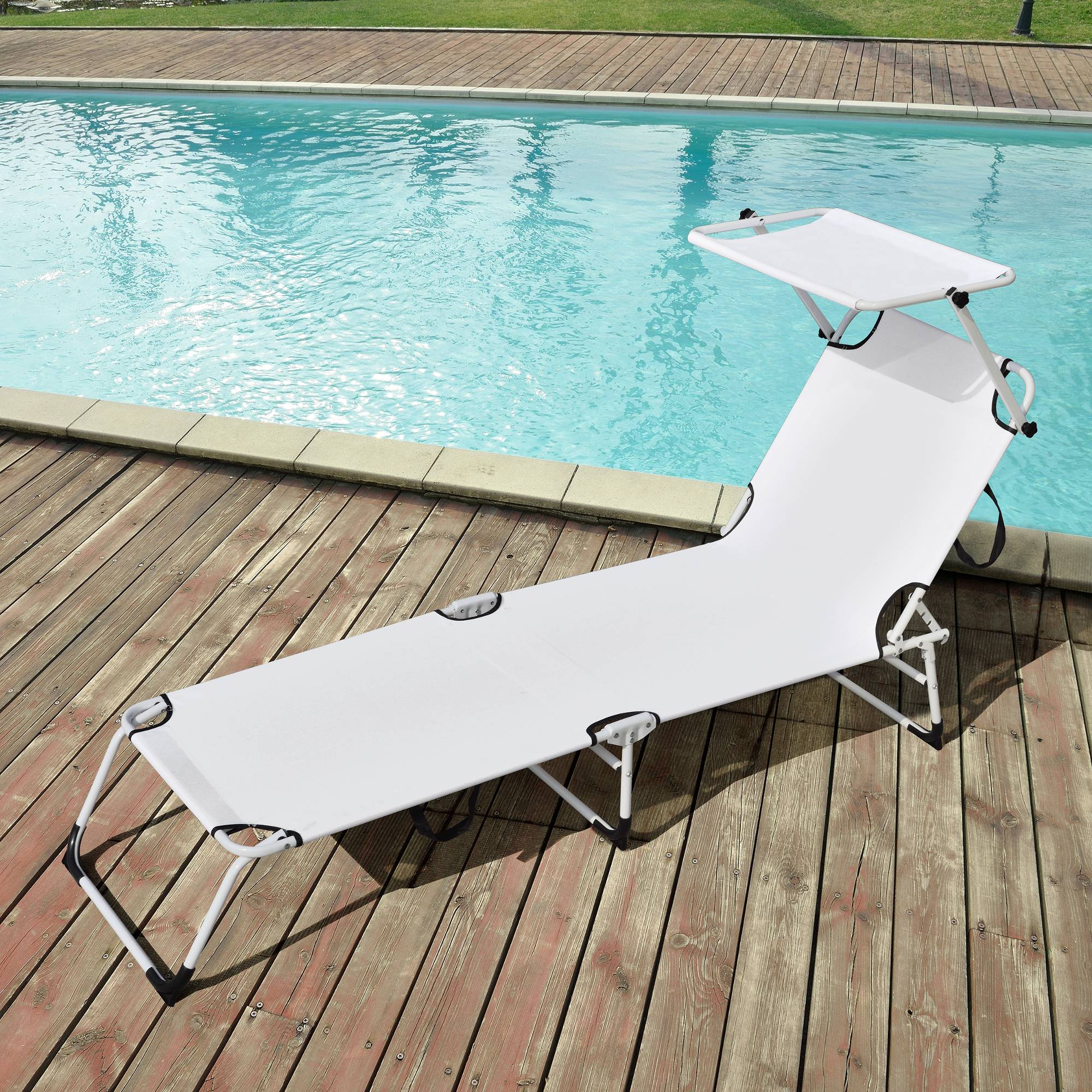 Casa.Pro - Bain de Soleil Pliable Lomeda avec Pare-soleil Blanc 187 x 53 x 27 cm [casa.pro] - Image 2