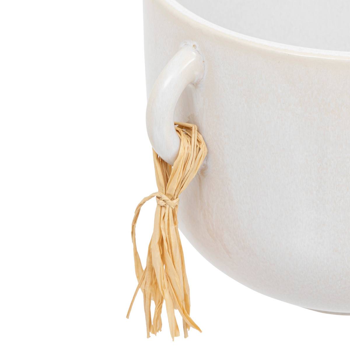 Pot en Céramique émaillée Blanche avec pompons H 18 cm - Image 2