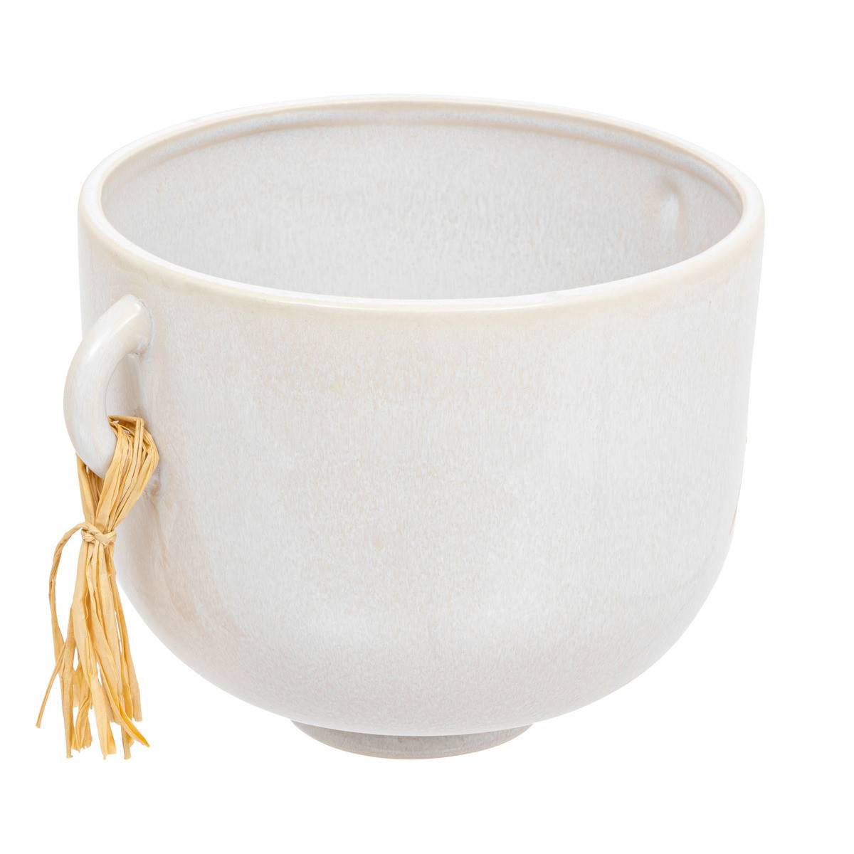 Pot en Céramique émaillée Blanche avec pompons H 18 cm - Image 1