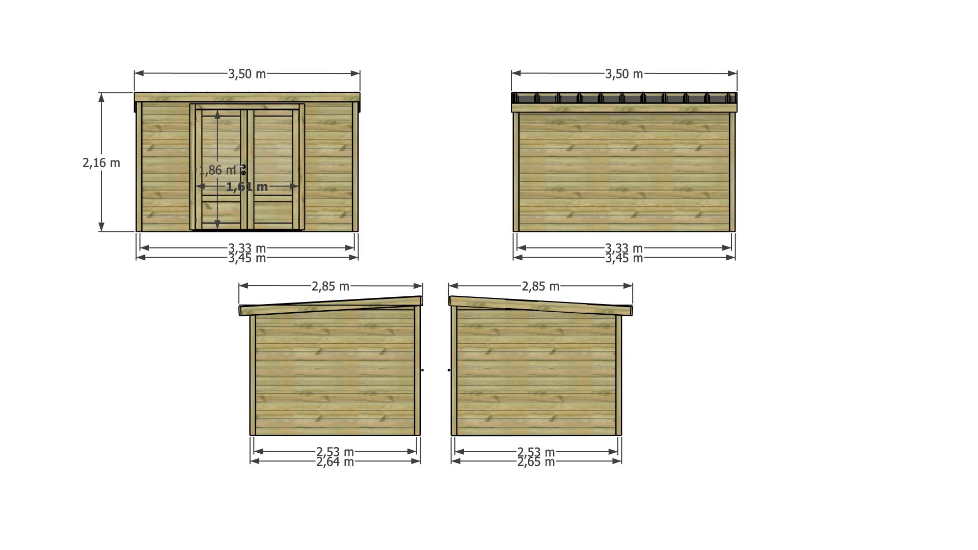 Abri Français - Abri de jardin bois 9 m² en pin autoclave 27 mm, toit bac acier, double porte vitrée – Abri Français - Image 4