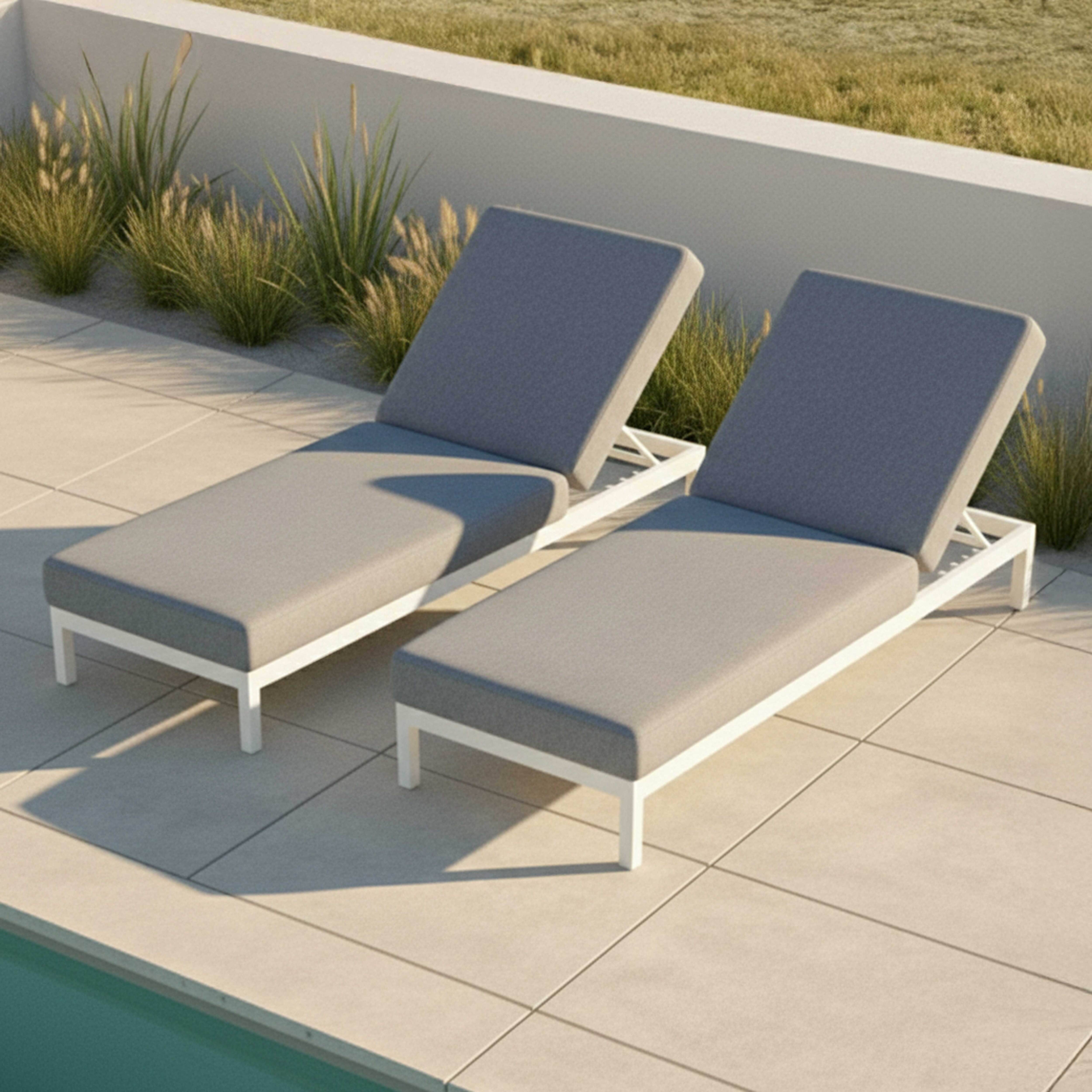 Oviala - Lot de 2 bains de soleil inclinable en aluminium gris clair Galapagos - Oviala - Image 2