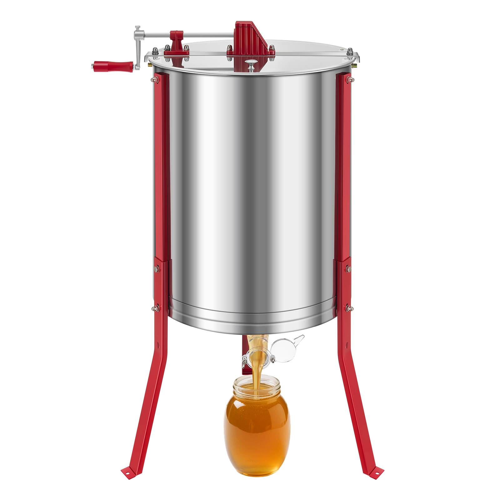 Vevor - VEVOR Extracteur de miel manuel 6 cadres, acier inox 201, couvercle transparent, support réglable 30–40 cm, pour cadres moyens et peu profonds.