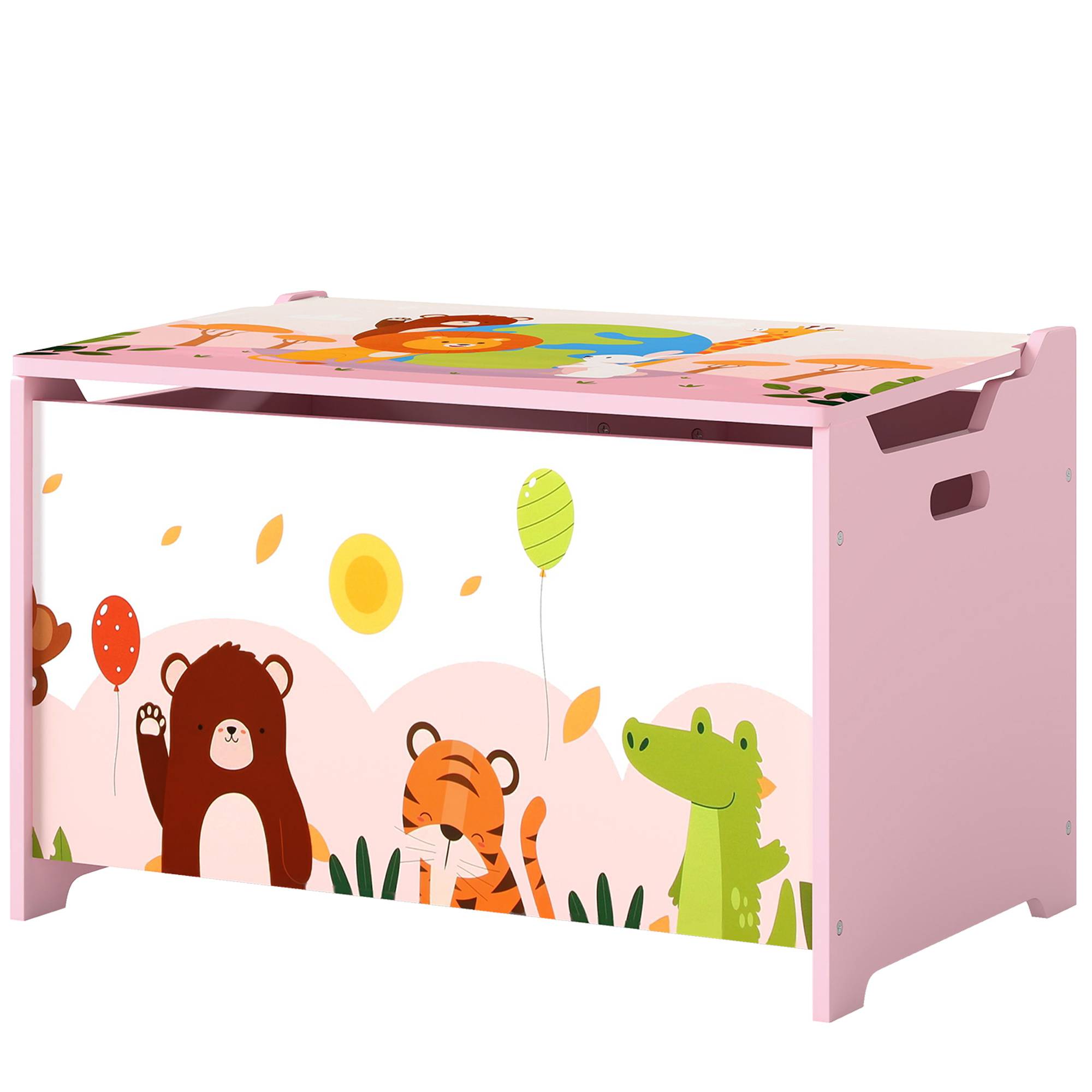 Coffre à jouets pour enfants, avec couvercle à charnières et poignées, motif animal, 60 x 37 x 39 cm, rose - Image 2