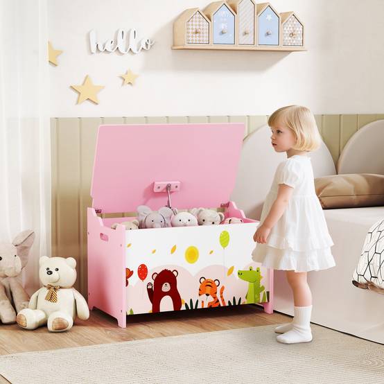Coffre à jouets pour enfants, avec couvercle à charnières et poignées, motif animal, 60 x 37 x 39 cm, rose - Image 4