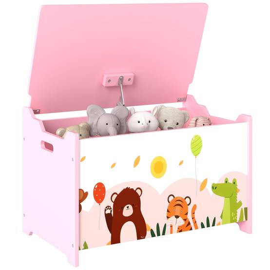 Coffre à jouets pour enfants, avec couvercle à charnières et poignées, motif animal, 60 x 37 x 39 cm, rose - Image 1