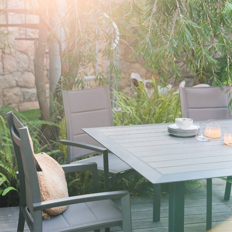 Hesperide - Table de jardin extensible "Allure" effet bois muscade & graphite 10 places en aluminium traité époxy Hespéride - Image 6