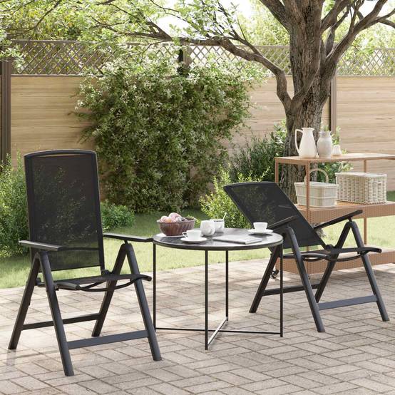Chaises de jardin inclinables aluminium et textilène noir 71 x 58 x 112 cm - PANGIVO - Image 1