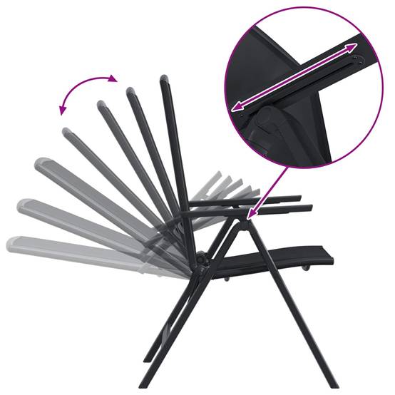 Chaises de jardin inclinables aluminium et textilène noir 71 x 58 x 112 cm - PANGIVO - Image 9