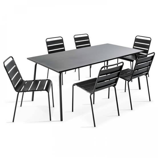 Oviala - Ensemble table de jardin et 6 chaises en métal anthracite Palavas - Oviala - Image 1