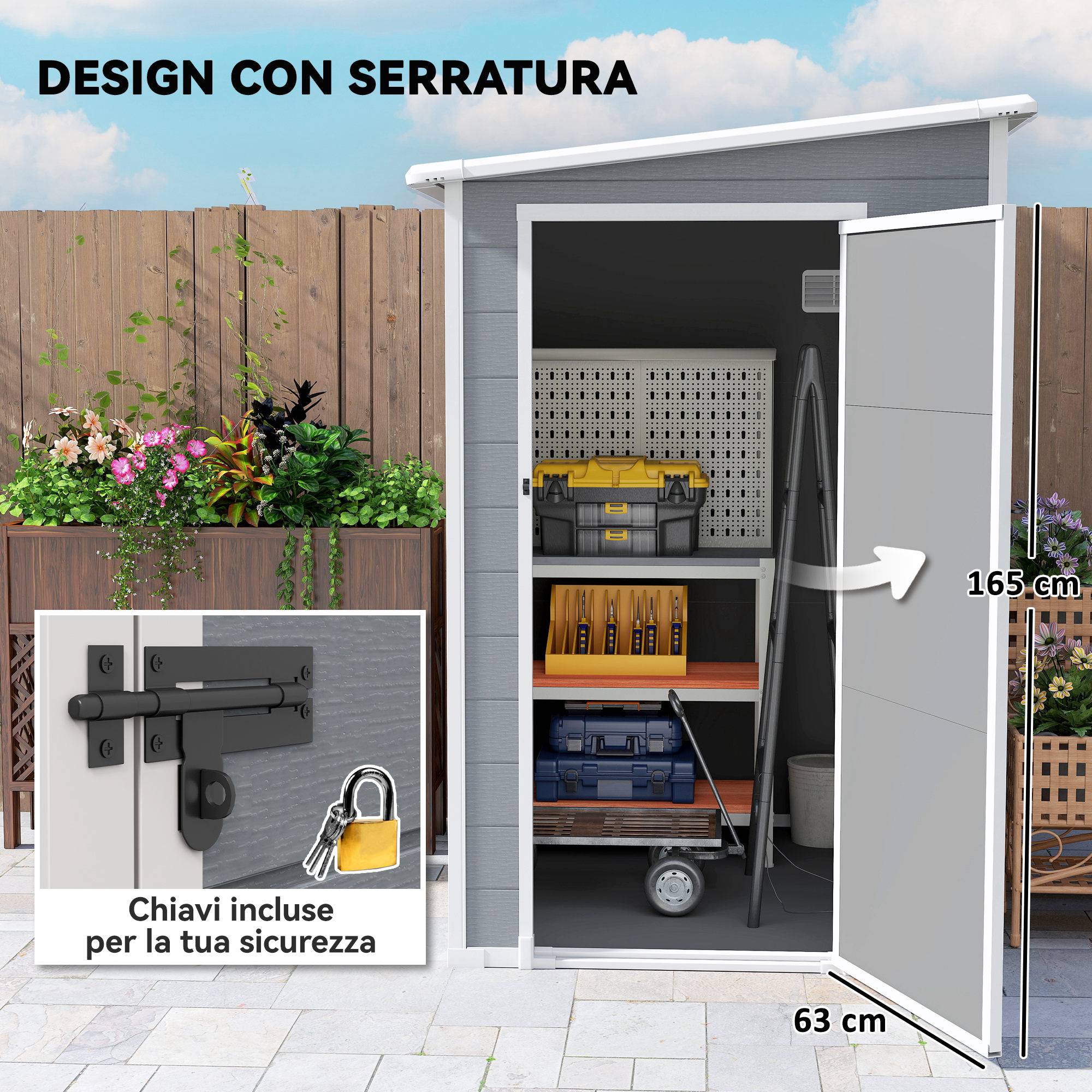 ComfortXL - Abri de jardin en PP et aluminium avec plancher anti-humidité fenêtre 122x149 cm gris - ComfortXL Outdoor Living - Image 8