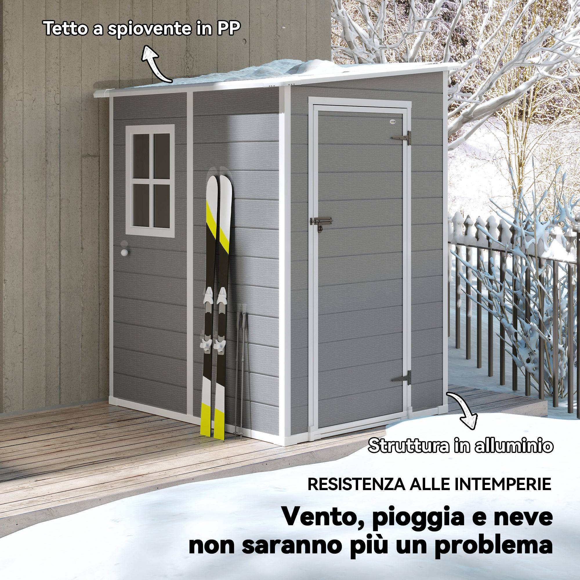 ComfortXL - Abri de jardin en PP et aluminium avec plancher anti-humidité fenêtre 122x149 cm gris - ComfortXL Outdoor Living - Image 6