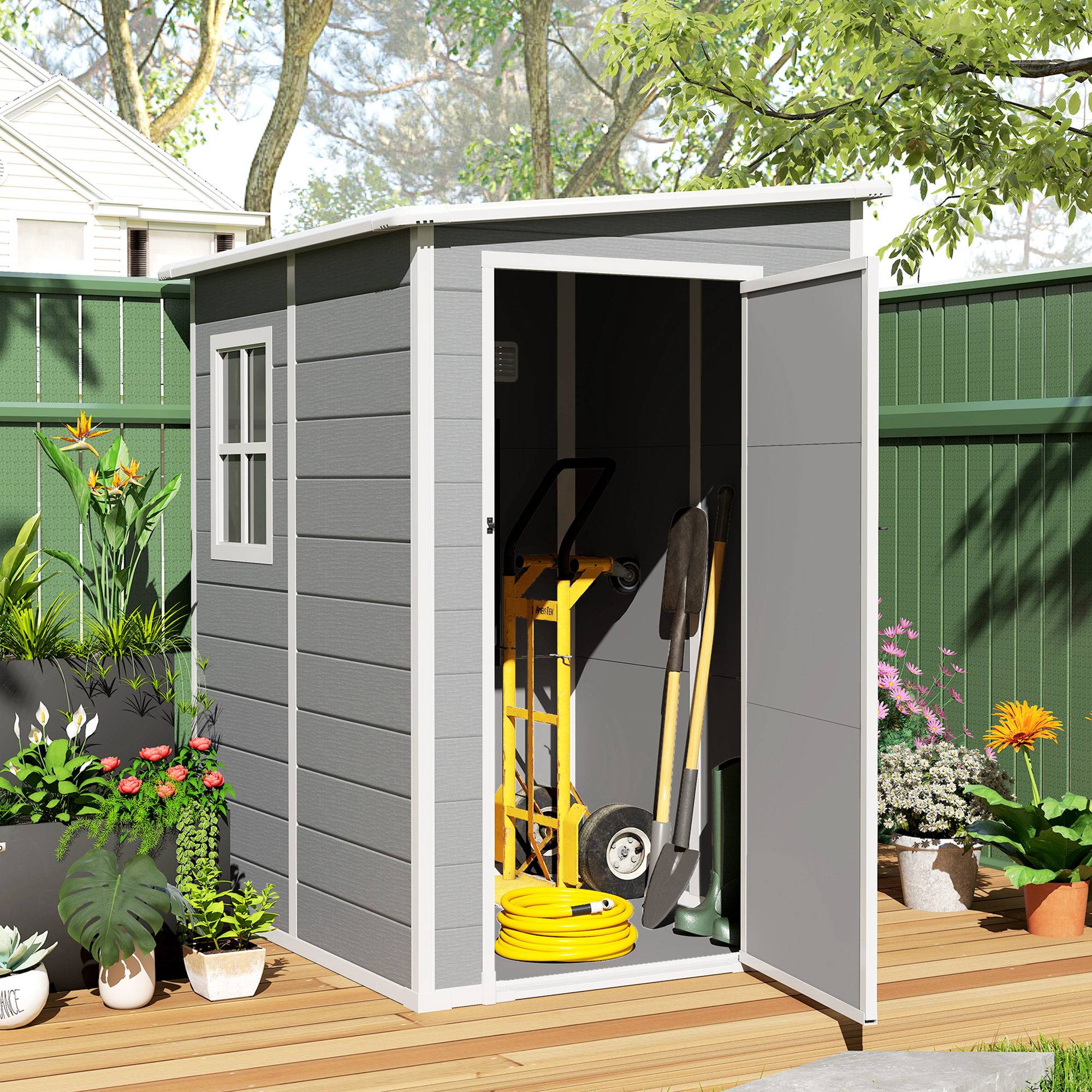 ComfortXL - Abri de jardin en PP et aluminium avec plancher anti-humidité fenêtre 122x149 cm gris - ComfortXL Outdoor Living - Image 4