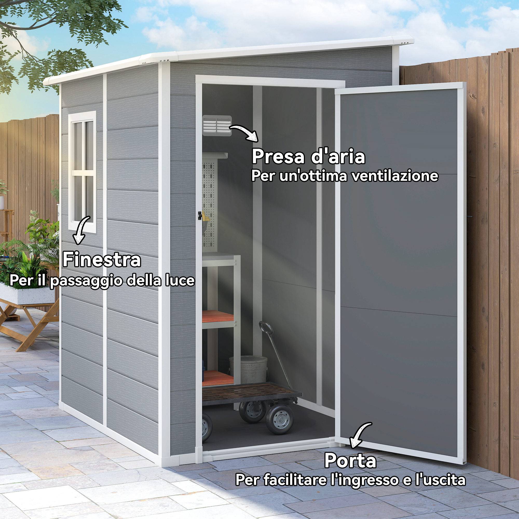 ComfortXL - Abri de jardin en PP et aluminium avec plancher anti-humidité fenêtre 122x149 cm gris - ComfortXL Outdoor Living - Image 7