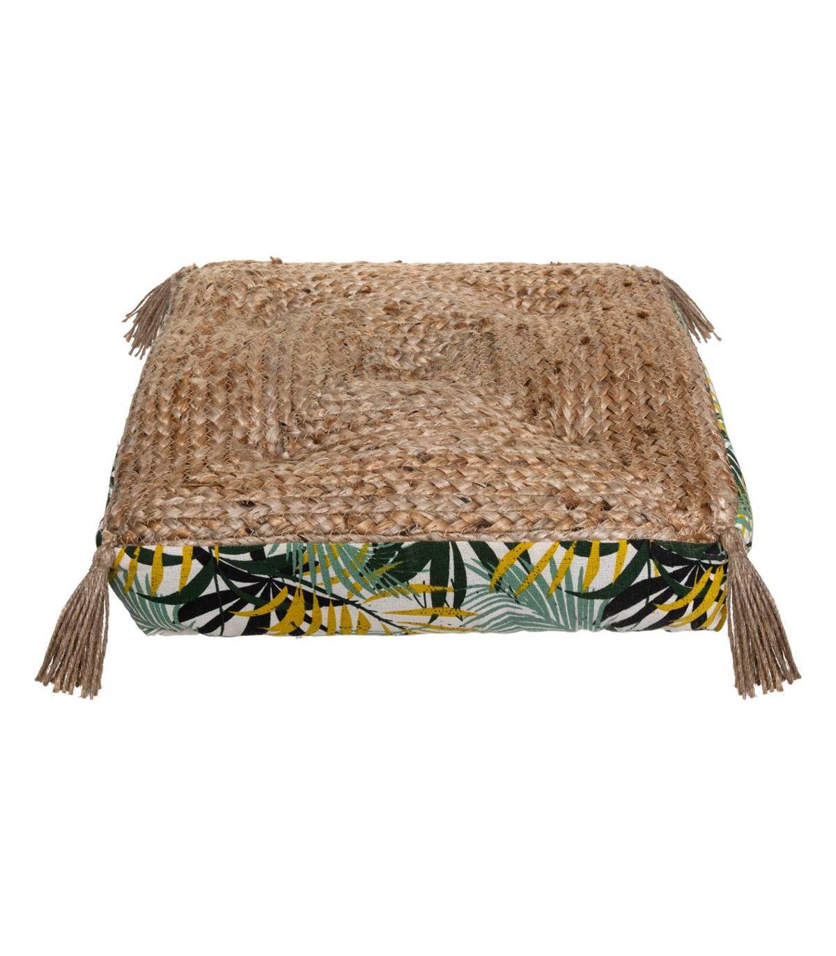 Coussin de Sol en Jute et Coton avec Pompons 38 x 38 cm - Image 1