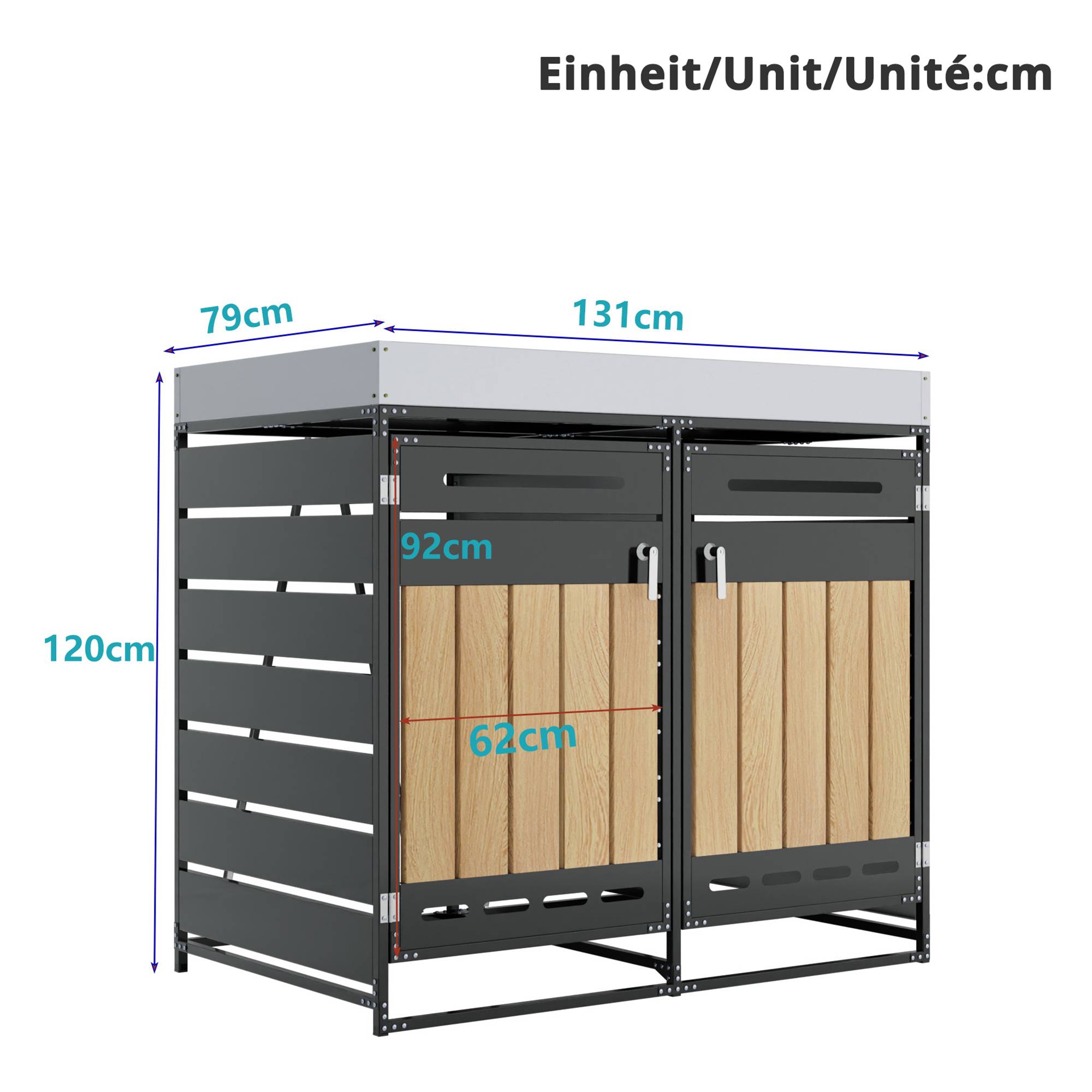 ComfortXL - Cache-poubelle double en métal pour jardin avec jardinière intégrée 131x120cm Noir - ComfortXL Outdoor Living - Image 3