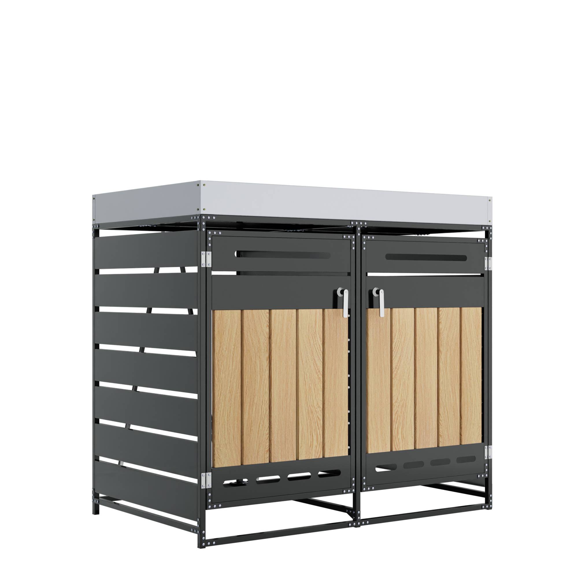 ComfortXL - Cache-poubelle double en métal pour jardin avec jardinière intégrée 131x120cm Noir - ComfortXL Outdoor Living - Image 2