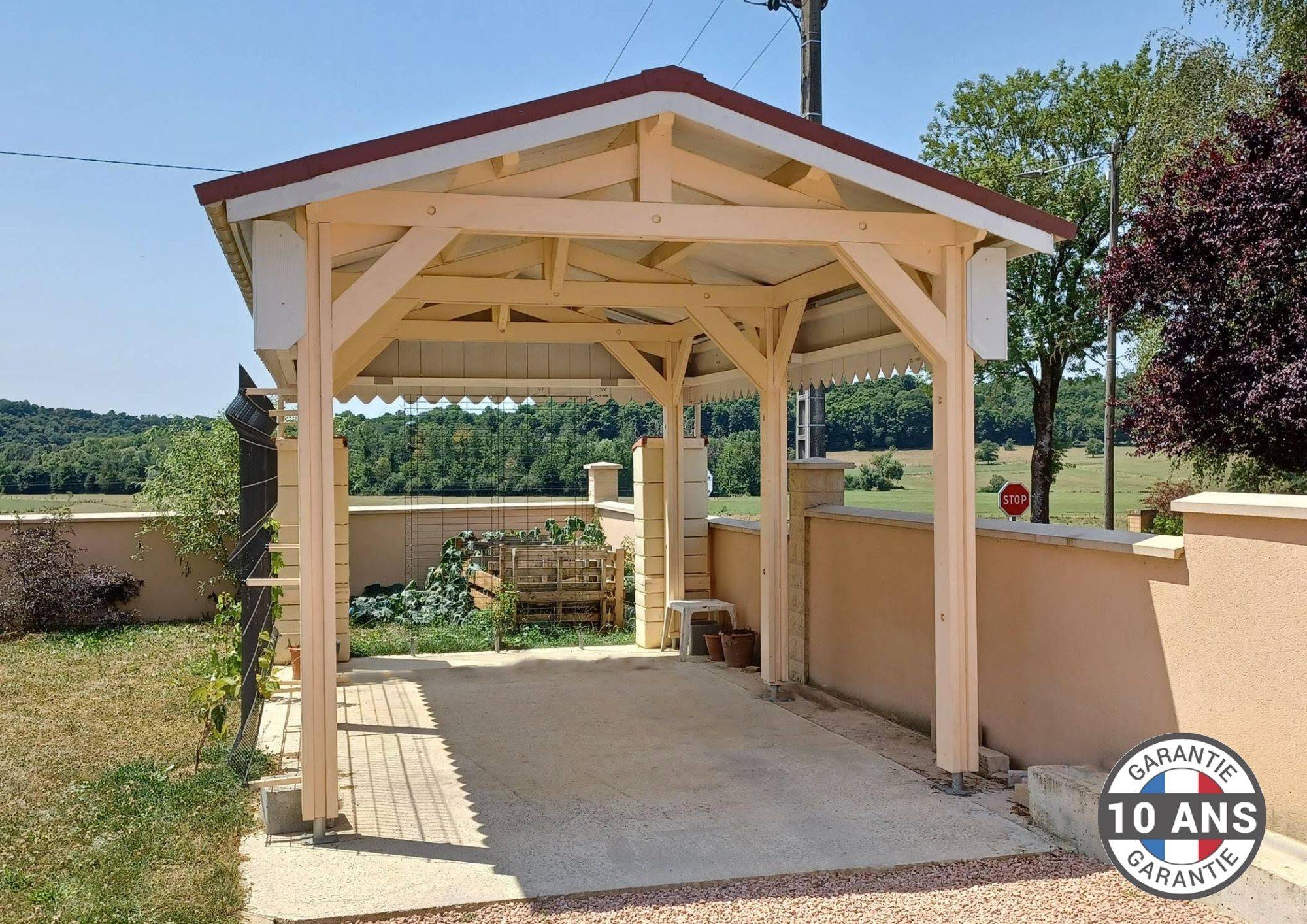 Carport bois 2 pentes en bois douglas 21 m², 6 poteaux. Abri camping car ou van. garantie 10 ans - Image 4