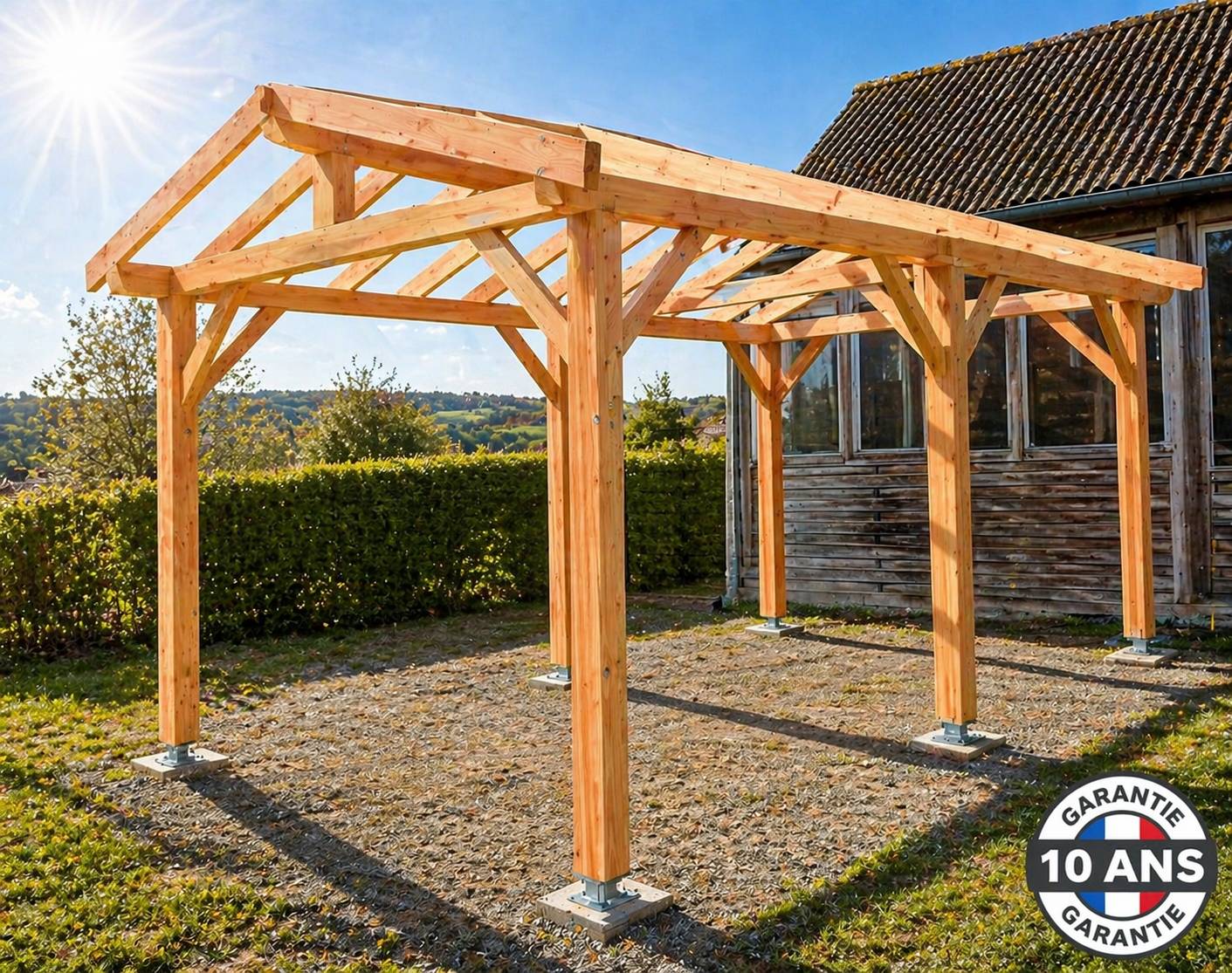 Carport bois 2 pentes en bois douglas 21 m², 6 poteaux. Abri camping car ou van. garantie 10 ans - Image 6