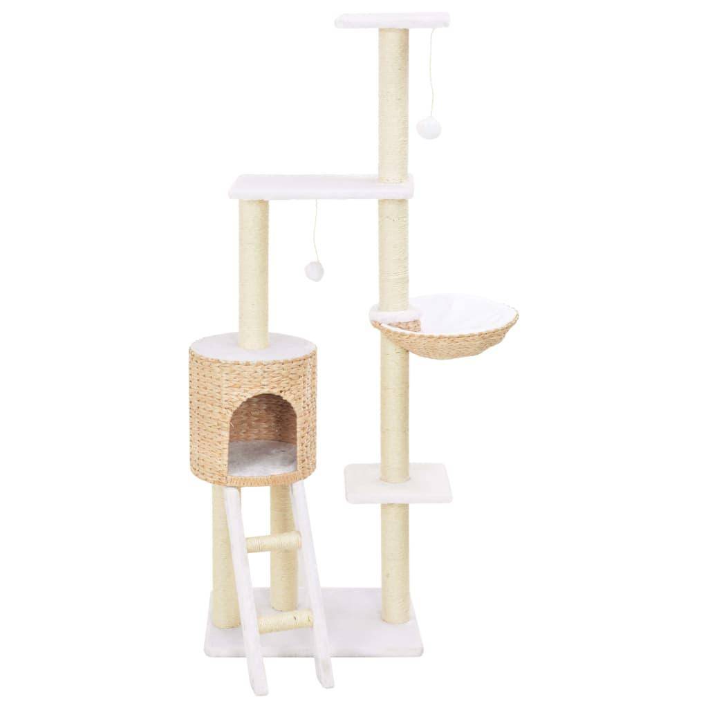 Helloshop26 - Arbre à chat griffoir grattoir niche jouet animaux peluché en sisal herbiers marins beige - Image 2