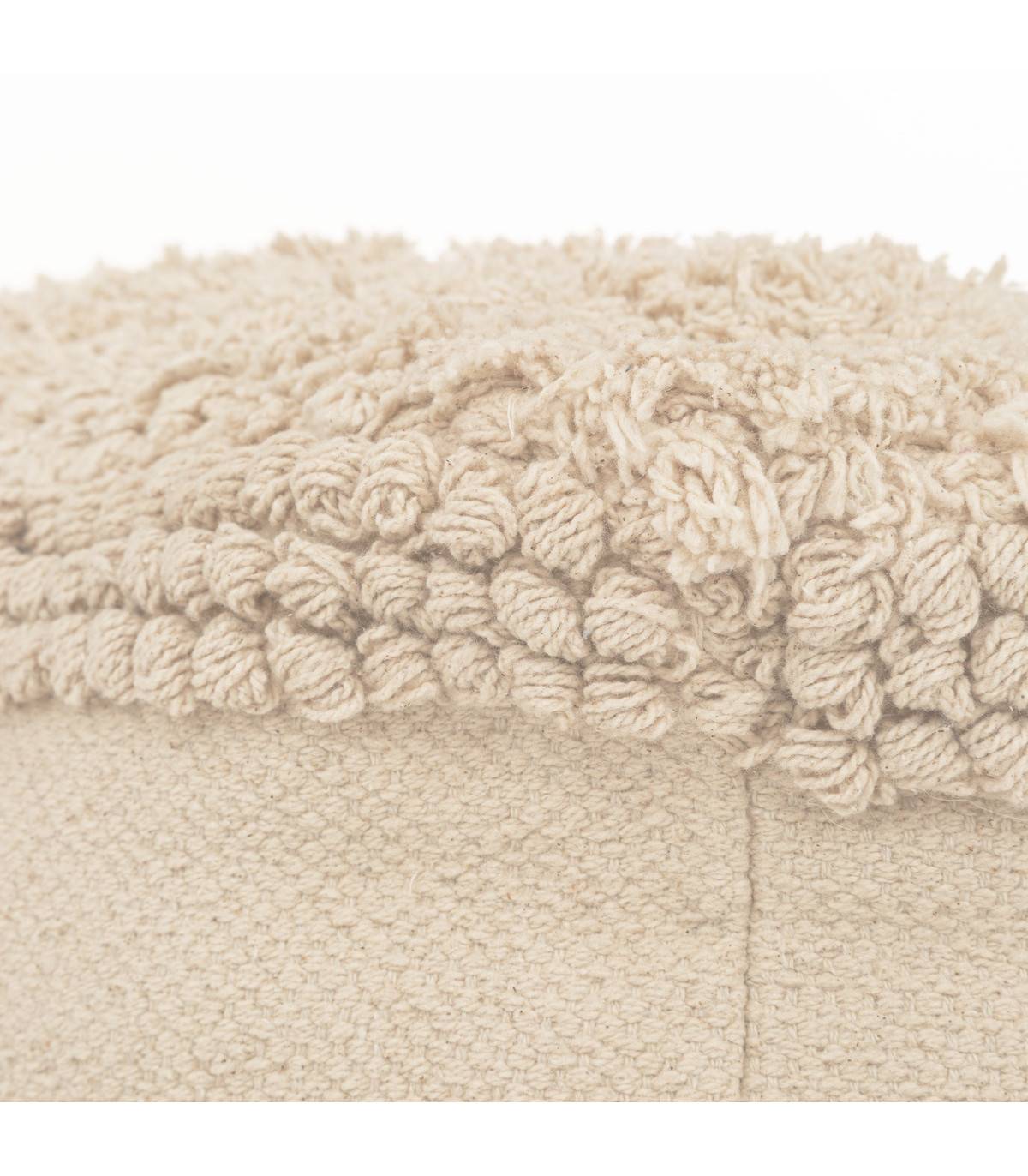 Pouf en Coton Beige avec motifs en relief et franges 65 x 45 cm - Image 3